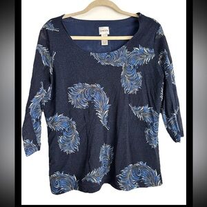 CHICOS Women’s Navy Print 3/4 Sleeve Top Sz 12